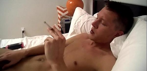  Skinny amateur twink Ryan Connors strokes cock and smokes